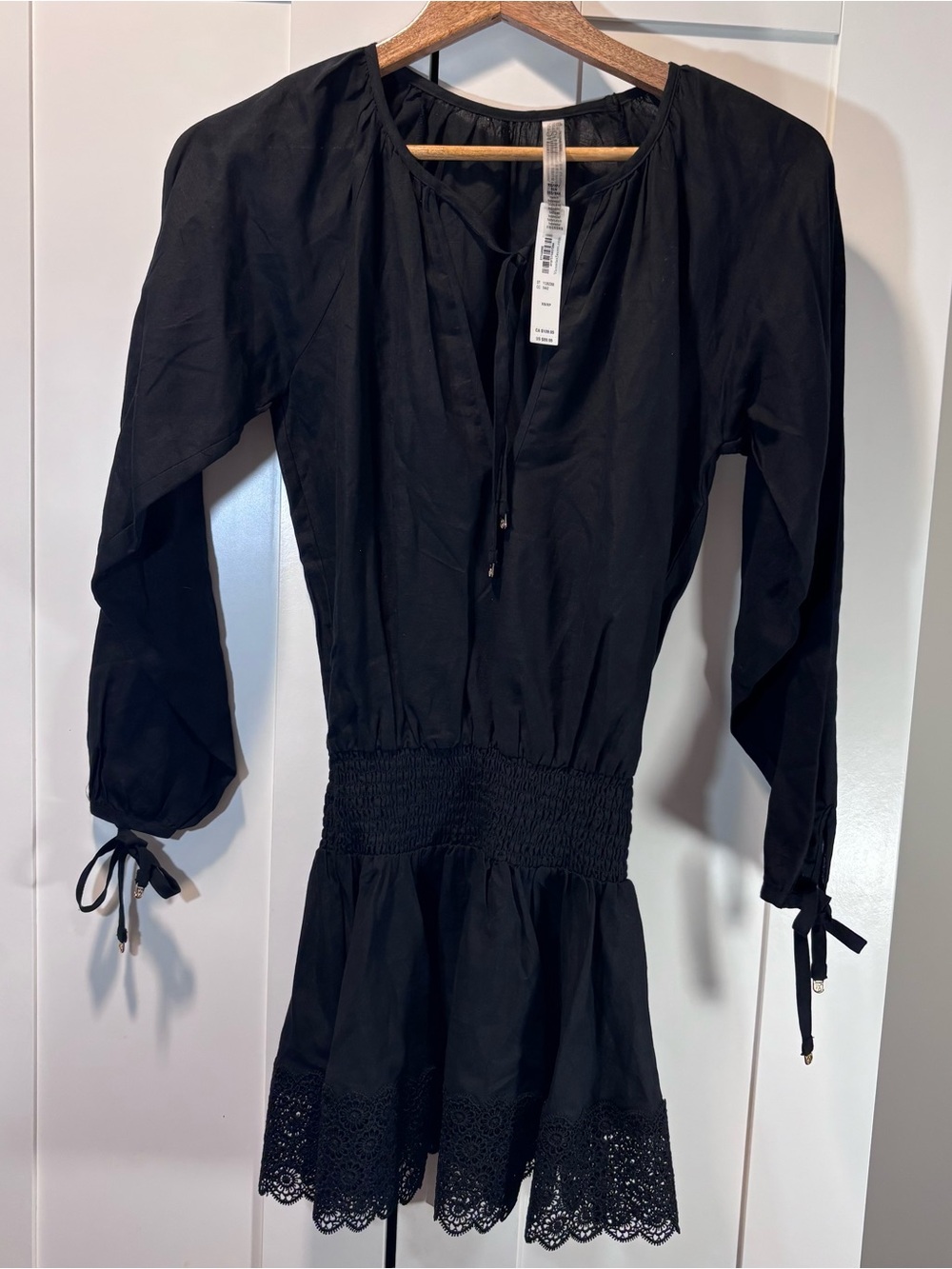 Victoria’s Secret Swim Linen Cotton Blend Lace Trim Mini Dress Black XS NWT